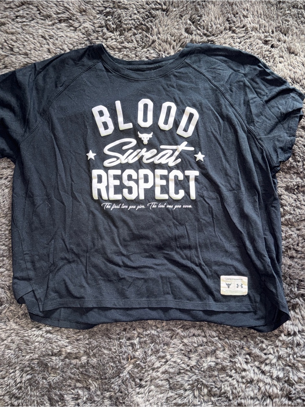 Under Armour "Blood Sweat Respect" Black Cropped Graphic Tee